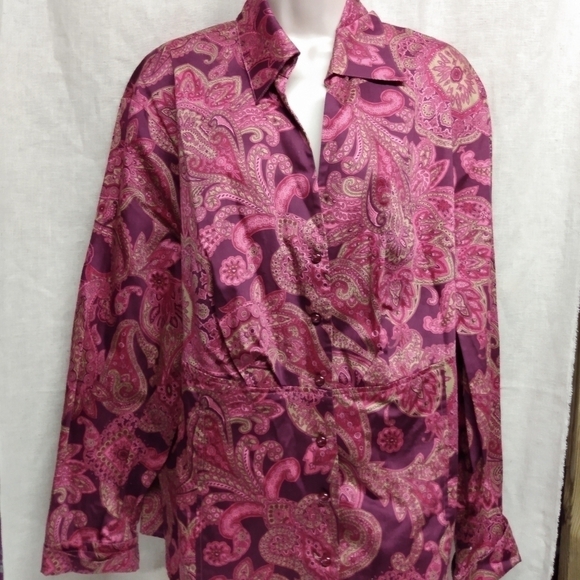 Jones New York Button down Blouse, sz 3X Pink pasiley print, pre-owned - Picture 1 of 8